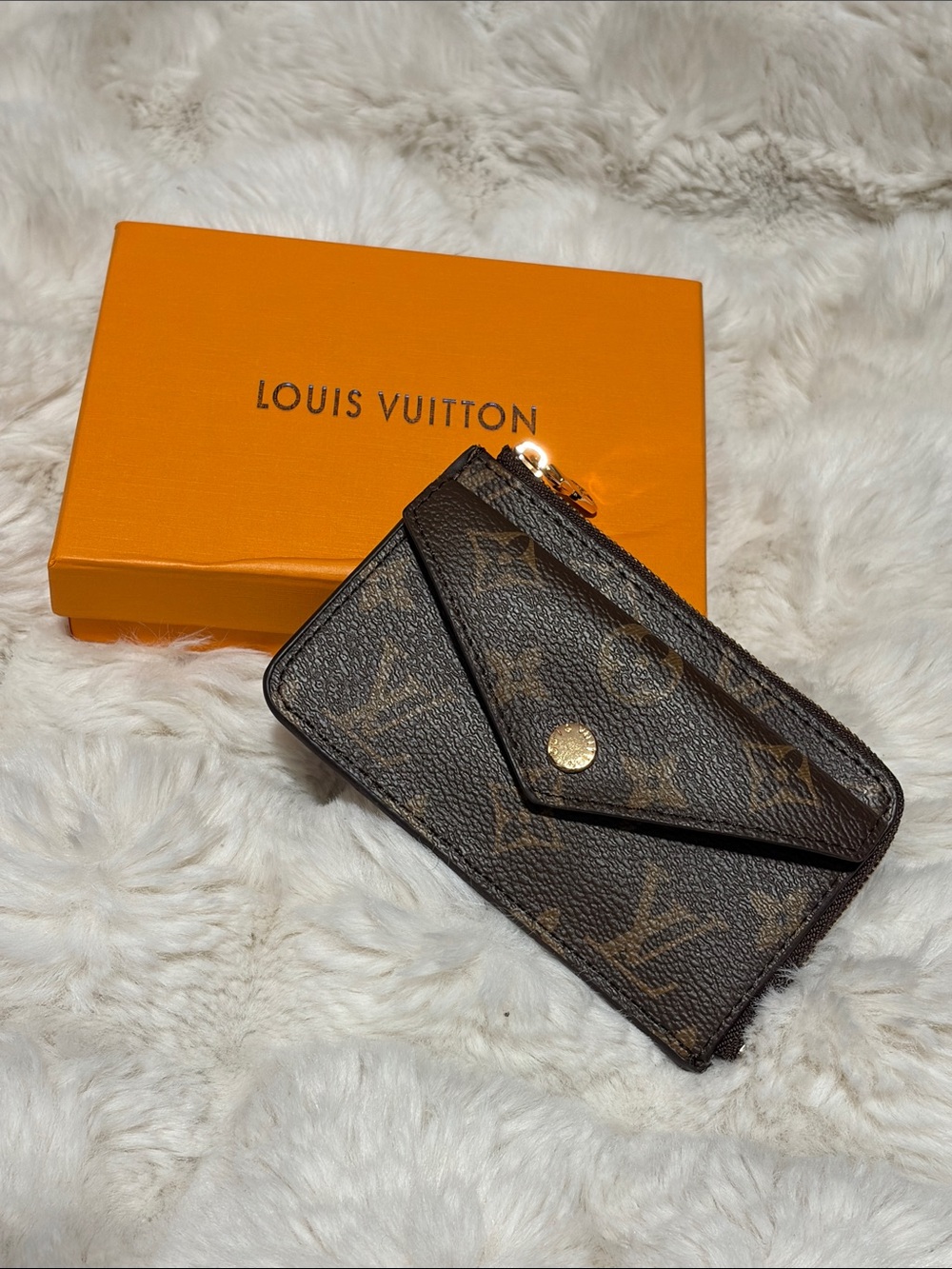 Brown Monogram Zip Card Holder Wallet